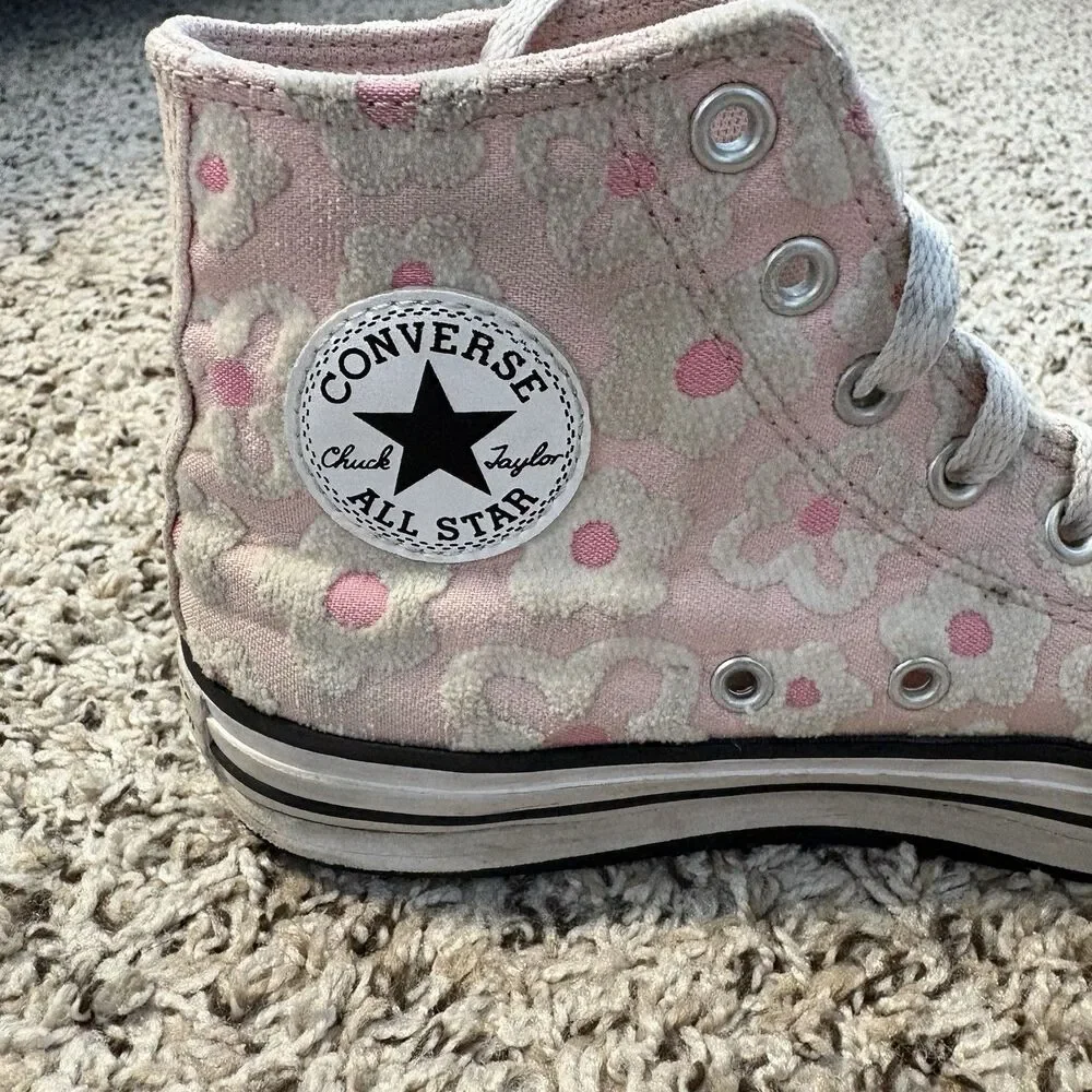 Converse Chuck Taylor All Star Floral High Top Sneakers Youth 3 Chenille Pink